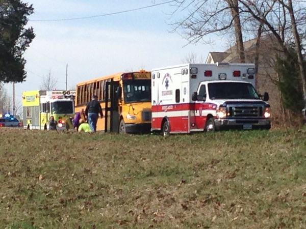 School bus accident with minor injuries, Quaker Meeting Rd. and North Winding Rd. 4-13-15, - Photo by 21 News